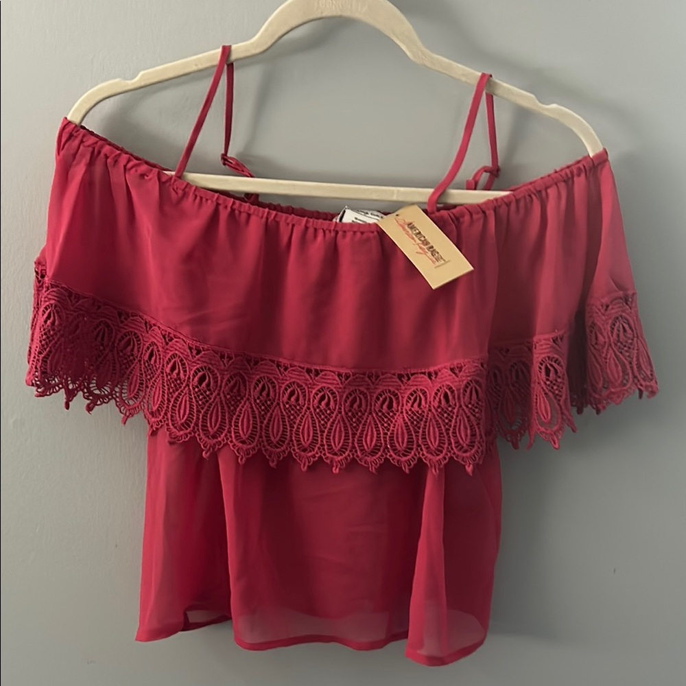 American Rag Red Ruffled Off-the-Shoulder Blouse